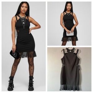 Bebe Celestial Star Mesh Mini Dress NWT Harness Neck Cutout Whimsigoth